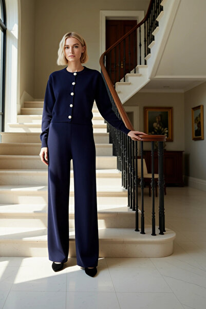 BENERLY Set de tricotaje elegante pentru femei, cu cardigan și pantaloni larg...