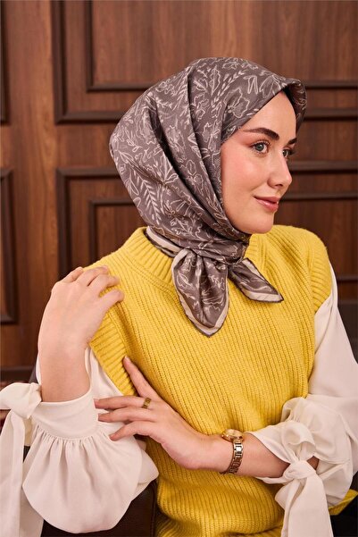 Silk Home Eșarfă din mătase twill gri-argintiu cu model floral, anti-alunecar...