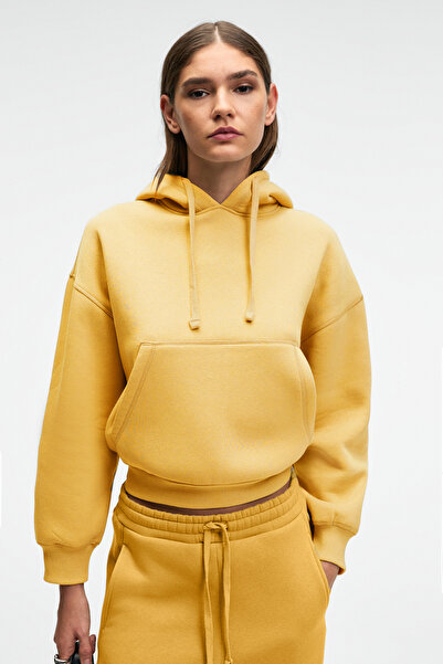 GRIMELANGE Selene women's Hooded kangaroo pocket regular fit yellow sweatshirt