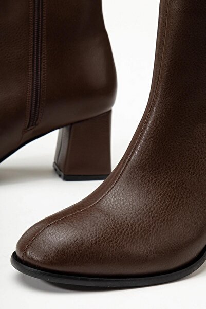 asmi shoes Γυναικείες μπότες Marta καφέ με χοντρό τακούνι με φερμουάρ