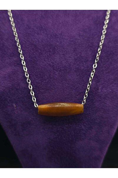 sarıyer silver Wood Look Polyester Design Stylish Cylinder Cut Suitable for Daily Use Steel Necklace