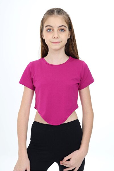 Toontoy Girls' Crew Neck Short Sleeve Asymmetrical T-Shirt