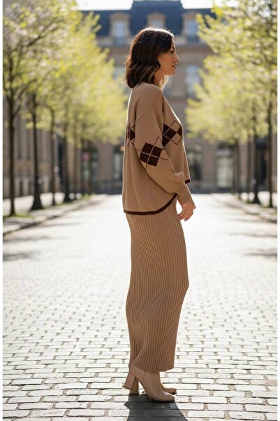 YusGos Women's Argyle Pattern Sweater Knitwear Dress