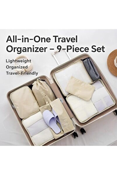 Baytion 9-Piece Travel Packing Cubes Set - Lightweight Suitcase Organizer, Beige