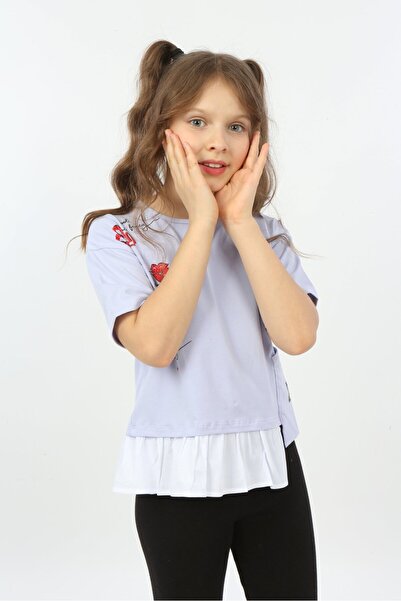 Toontoy Girls' Crew Neck Short Sleeve Paneled Asymmetric T-Shirt