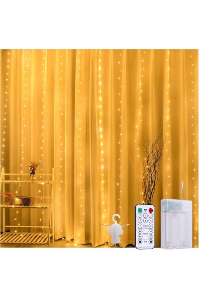 Baytion ستارة سلسلة ضوء 300 مصباح ليد 3 × 3 متر، بطارية قابلة للشحن، أبيض دافئ