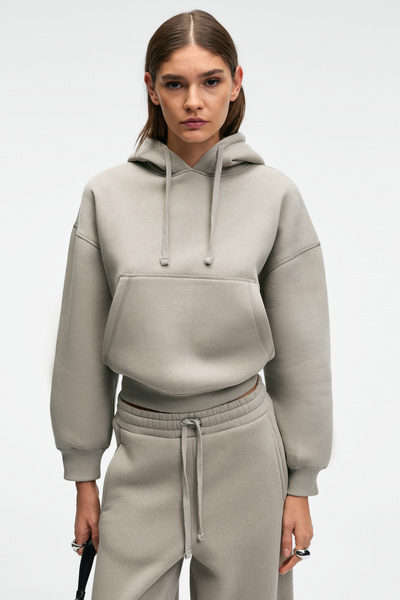 GRIMELANGE Selene Women's Hooded Kangru Pocket Regular Fit Light Gray Sweatshirt