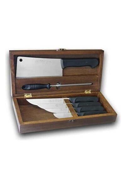 Sürmene Ahşap Sandığında 6 Parça Bıçak Masat Satır Kurban Bıçağı Seti