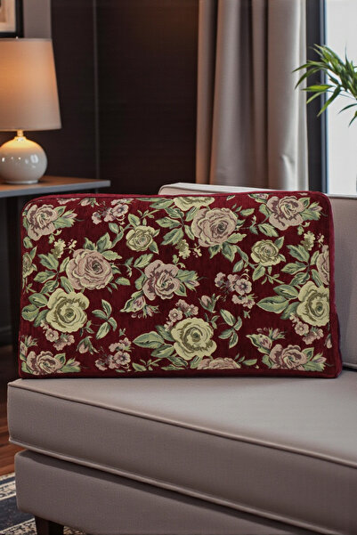 AYPETEKS Şantuk Kadife Çiçek Desenli Bordo Kutu Model Koltuk Sırt Minder Kılı...
