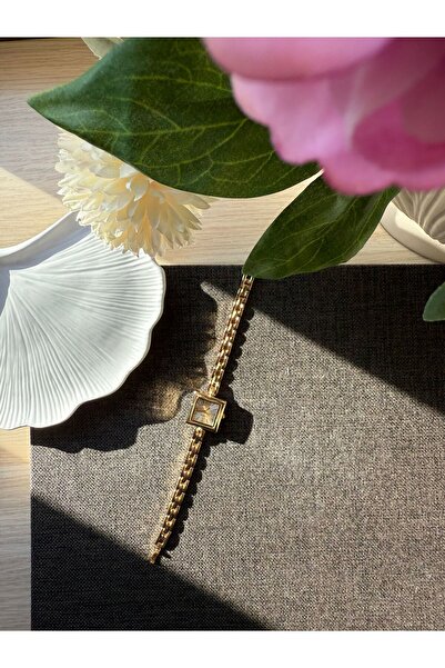 rubsey ساعة يد نسائية معدنية بسيطة بتصميم عتيق ذهبية اللون