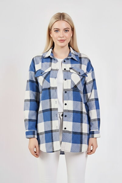 Volanlı Mavi-Beyaz Ekose Oduncu Gömlek