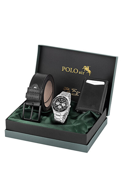 Polo Air Otomatik Mekanizmalı Cüzdan Kemer Set Erkek Kol Saati Gümüş Siyah Re...
