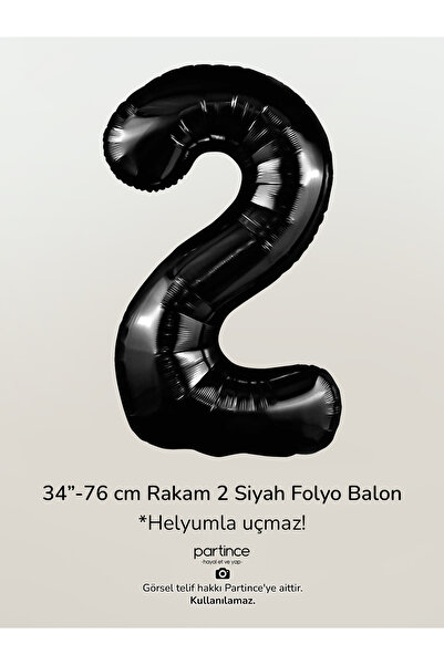 partince 34'' 76 cm Siyah Renk Rakam Folyo Balonlar
