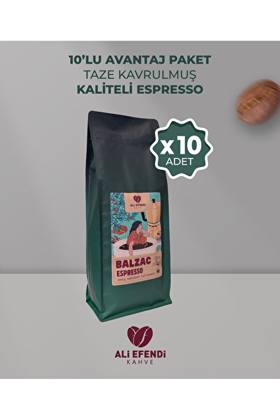 Ali Efendi Kahve 1 Kg 10 Paket Balzac Koyu Kavrulmuş (Dark Roast) Espresso Çe...