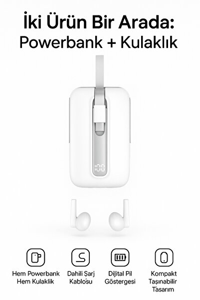 Omaze Kablosuz Bluetooth Kulaklık + Powerbank 2'si 1 Arada - 5200 Mah Powerba...