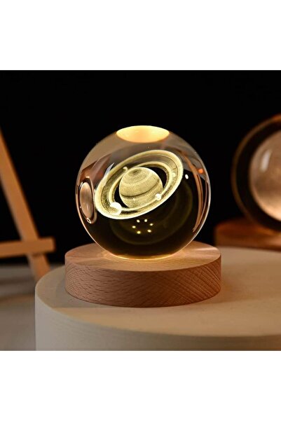 Nnewvante 3D Solar System Crystal Ball Night Light with Wood Base (Saturn)
