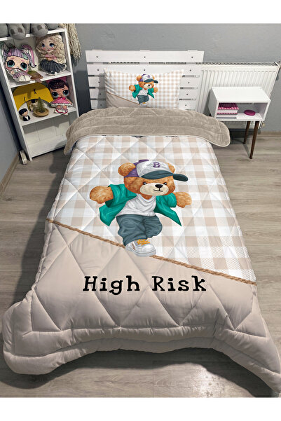 yok yok evim eve dair her şey Welsoft Fluffy Double-Sided Cute Bear Patterned Single Quilt Sleeping Set