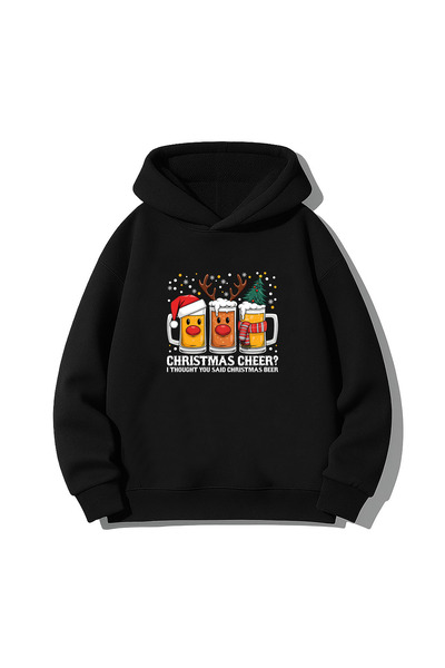 MODA Bere Beer Anul Nou Moș Crăciun Crăciun cu imprimeu Hanorac negru Swea tr...