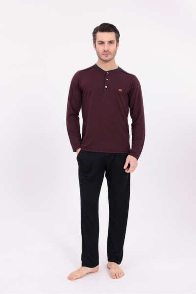 BLACKMORE Men's Burgundy Jacquard Winter Cotton Long Sleeve Pajama Set