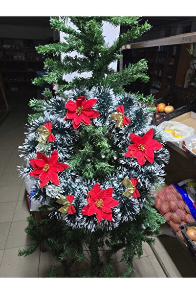 QZZ Christmas Wreath with Red Poinsettia Flowers and Gold Bows, 40 cm, Intense Decor