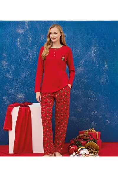 Over Sleep by Poleren Red Long Sleeve Pajama Set 3262