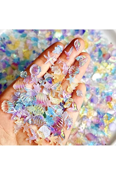Beauty Box 50 Adet Çok Sevilen Simli Okyanus Serisi Tırnak Süsü Nail Art Resin Art Nail Charms