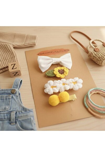 COLORFULLCLİPS Beyaz-Sarı El Yapımı Klips Toka Set