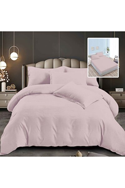 NufJoy Double bed linen set made of damask cotton, 6 pieces, fitted sheet 160/180x200, Powder