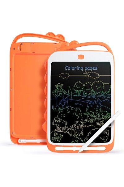 Baytion 10-inch LCD Writing Tablet for Kids, Colorful Reusable Doodle Board with Erase Button (Orang
