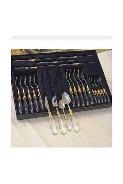 HİLYA HOME 24 Parça Paslanmaz Çelik Gold Detaylı Çatal Kaşık Bıçak Takımı