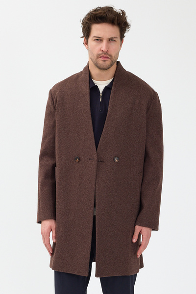 Danger Ανδρικό παλτό διπλό πέτο Kaşe Καφέ