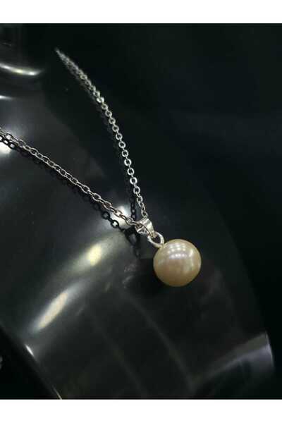 sarıyer silver Majorca Pearl 12 Mm. Measure Single Stone Stylish Style Suitable for Daily Wear Pearl Steel Necklace
