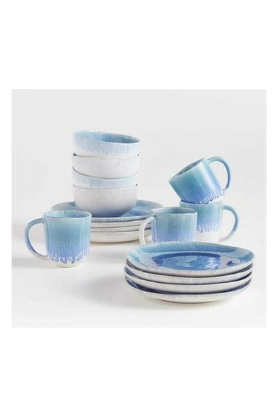 Crate & Barrel Caspian 16 Parça Mavi Reaktif Sır Yemek Takımı