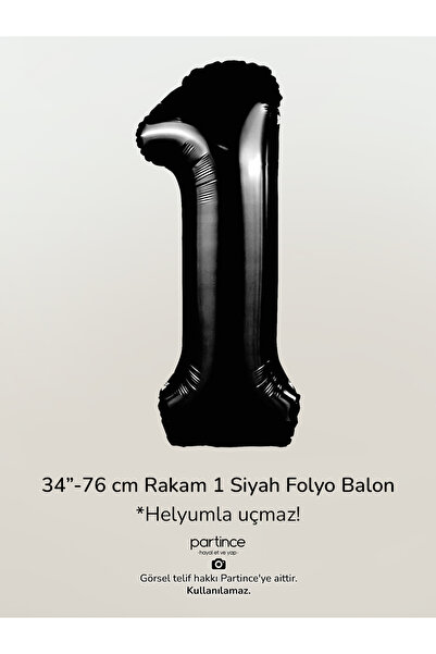 partince 34'' 76 cm Siyah Renk Rakam Folyo Balonlar