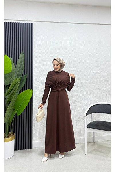 BRN IŞIK TESETTÜR Sezen Çapraz Drapeli Tesettür Elbise