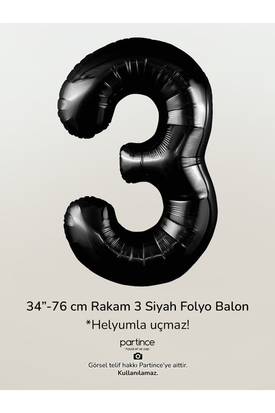 partince 34'' 76 cm Siyah Renk Rakam Folyo Balonlar