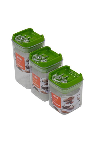 Lawazim Food Container 3pcs Square Green BPA Free Plastic Storage