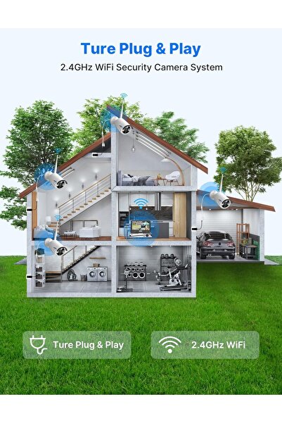 Generic Hiseeu 10CH Expandable Wireless Security Camera System - 10in Monitor, 4×5MP Cameras, 1TB HDD