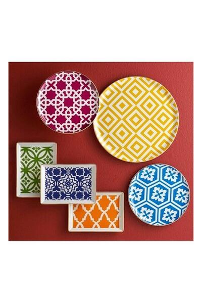 Porland Morocco 18 Parça 6 Kişilik Yuvarlak Çok Renkli Desenli Porselen Yemek...