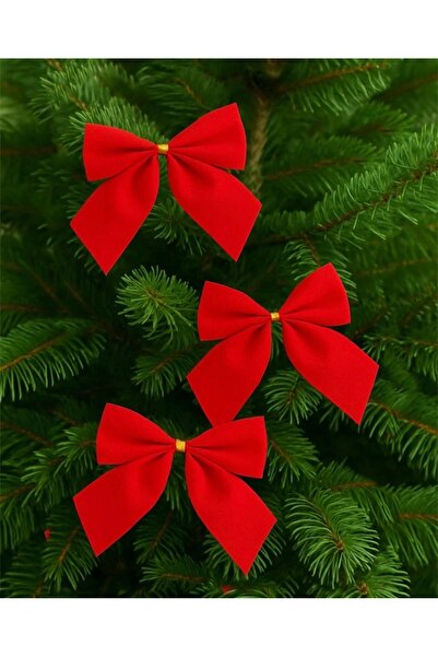 Çemrek Süs Parti Kırmızı Mini Fiyonk Yılbaşı Ağacı Süsü Hediye Paketi Süsü 12...