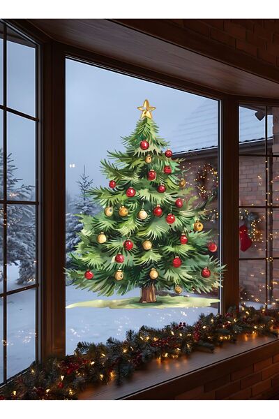 Aysha Tasarım Golden Star Christmas Pine Tree Wall Sticker