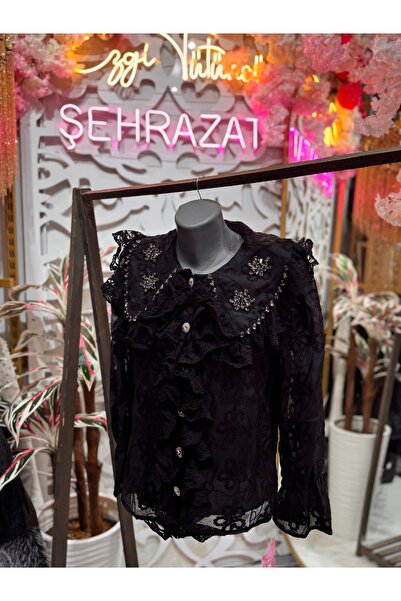 ŞEHRAZAT BUTİK Stylish Design Shirt with Collar Stone Detail