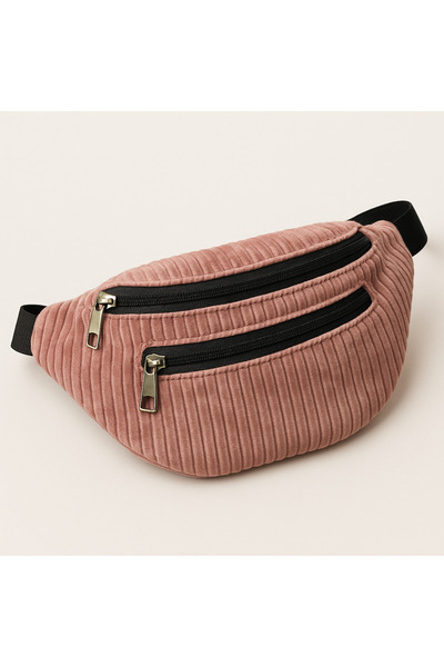 Boldy Velvet Waist Bag - Shoulder Bag - Shoulder and Waist Bag - Velvet Bag with Pockets - Double Compartment Waist Bag