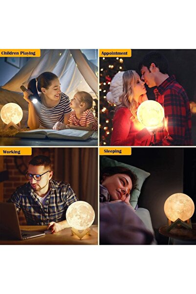 Mumoo bear مصباح القمر - إضاءة ليلية LED بتقنية الطباعة ثلاثية الأبعاد، قابلة لإعادة الشحن عبر USB، جهاز تحكم عن بعد يعمل باللمس، 16 لونًا