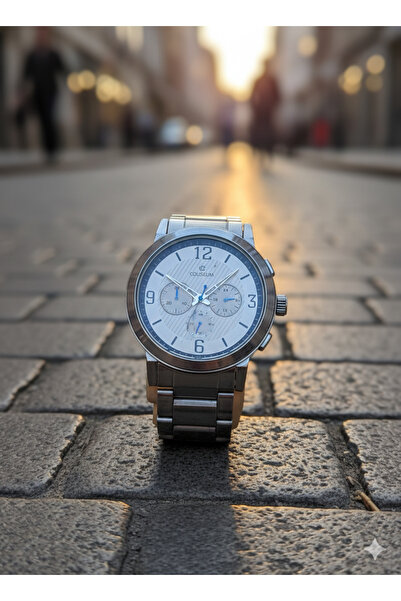 DEMİR ACCESORİES Men's Silver Color Watch with White Inside