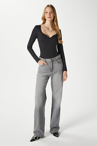 Ritnice Women's Rich Heart Collar Polyamide Black Snap Body / Blouse