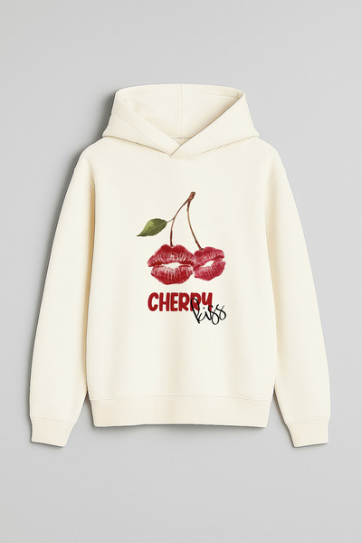 MODA Kiraz Cherry Pinterest cu imprimeu Hanorac cu glugă ecru tricou
