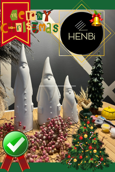 HENBi 3 Adet (3D) Noel Baba Yılbaşı hediyesi boyama seti XL,L,M taş boyama se...