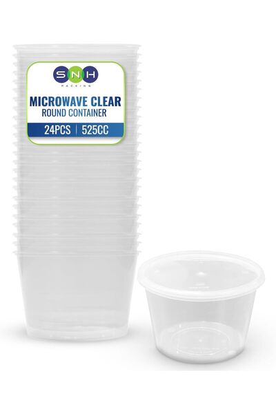 SNH Packing 12-Pack Clear Round 225cc Microwave-Safe Plastic Food Containers with Lids