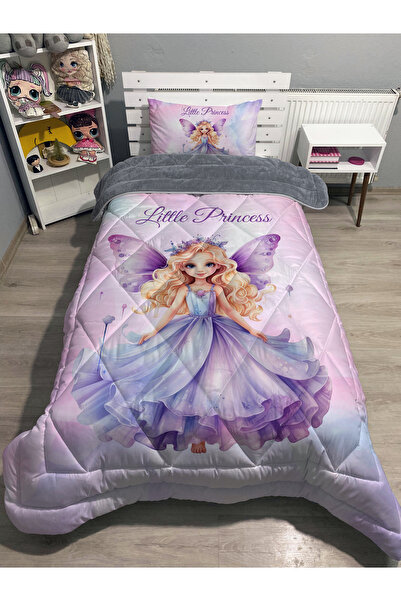yok yok evim eve dair her şey Welsoft Fluffy Double-Sided Princess Patterned Single Quilt Sleeping Set